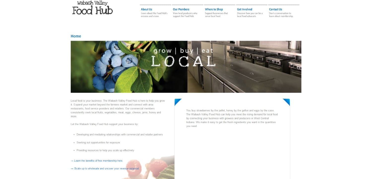 Screenshot of the Wabash Valley Food Hub website as built.
