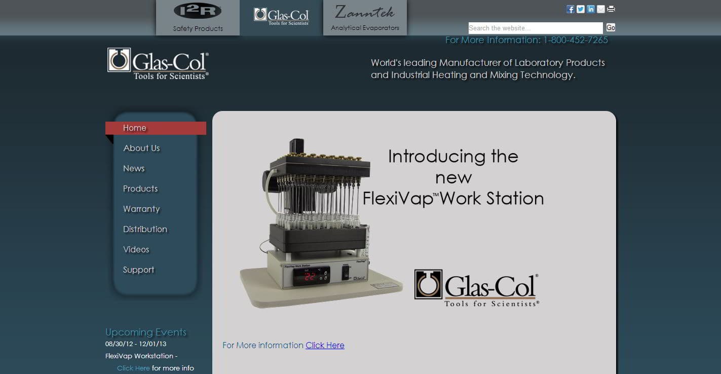 Screenshot of the Glas-Col LLC website as built.