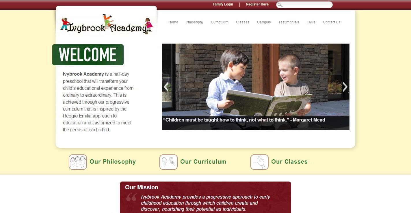 Screenshot of the Ivybrook Academy website as built.