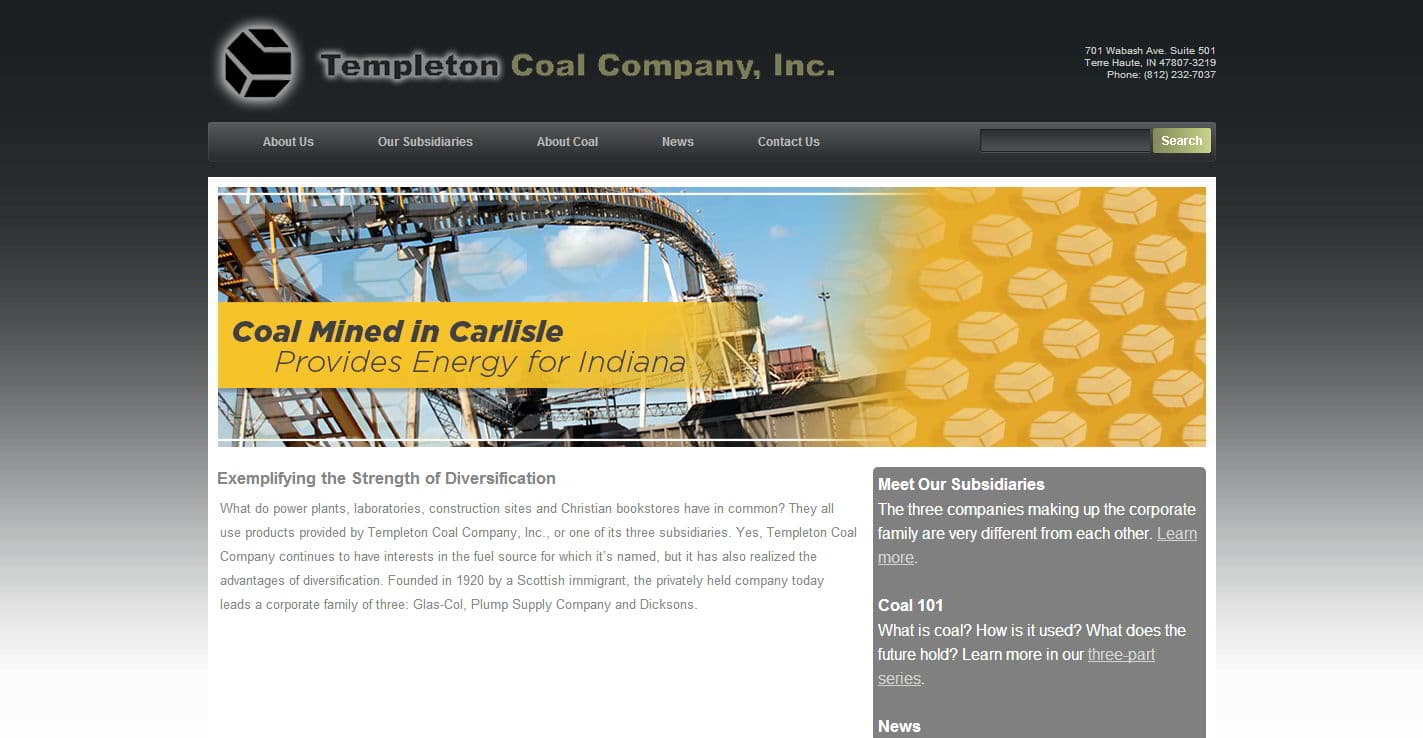 Screenshot of the Templeton Coal Company website as built.