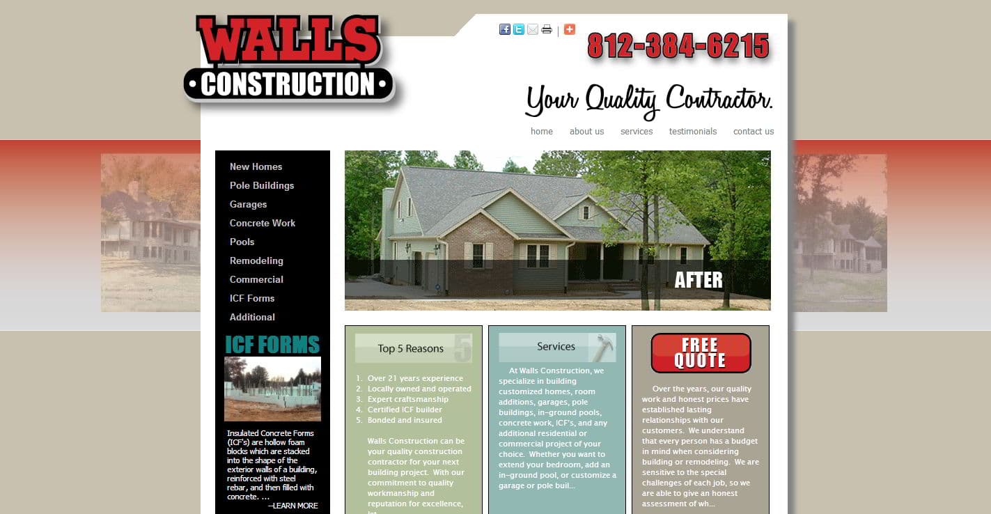 Screenshot of the Walls Construction website as built.